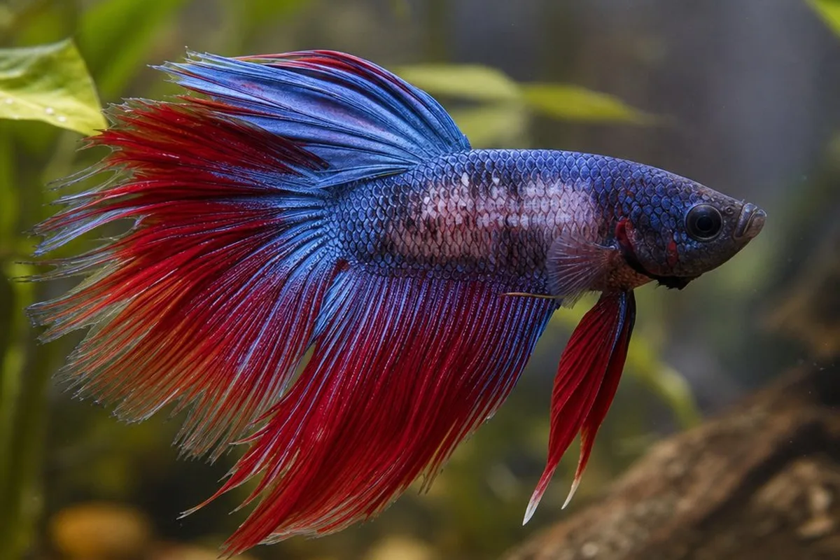 Close-up of a betta fish showing a patch of skin discoloration along its side